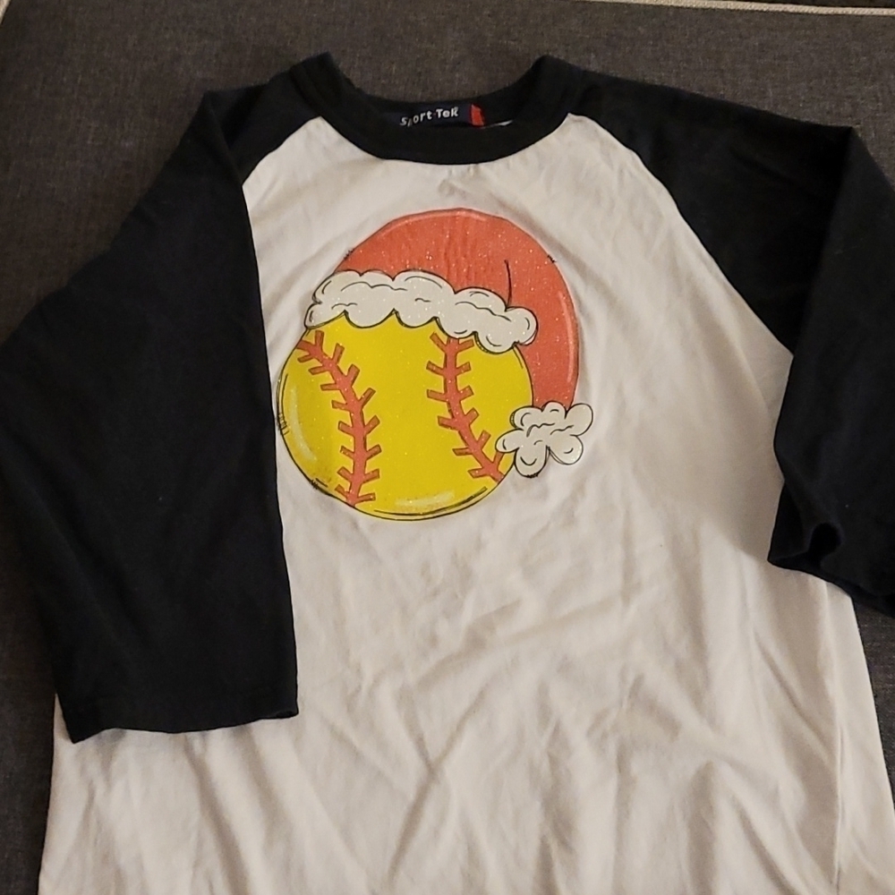 Girls sz small 8 softball Santa Christmas shirt K41